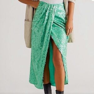 NWT FREE PEOPLE poets sarong Green Sequin Midi Skirt size 10